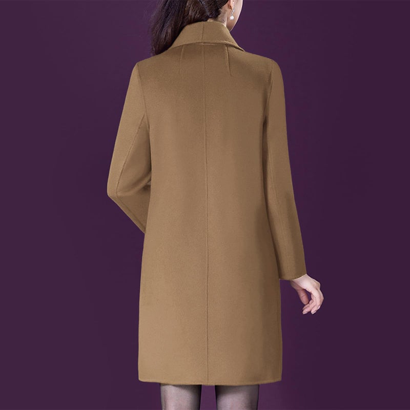 Aprsfn Women's Winter Wool Coats Long Sleeve One Buttoned Pea Coats Notched Lapel Jackets Mid-Length Windproof Overcoat-Camel-L - Image 4